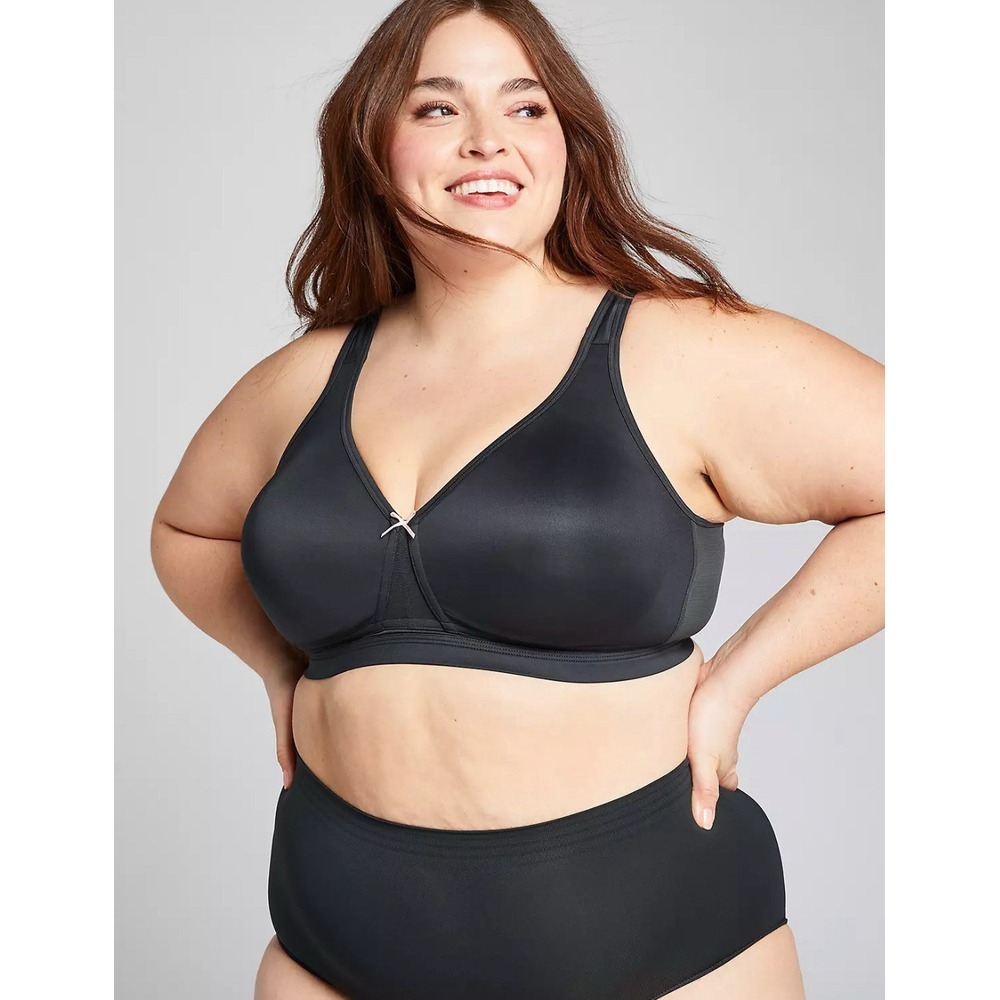 Lane Bryant Cacique 48DD Unlined No-Wire Bra Black Pink‎ Bow Cool Bliss